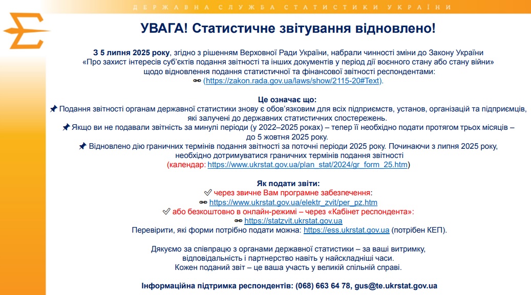 Статистичне звітування відновлено