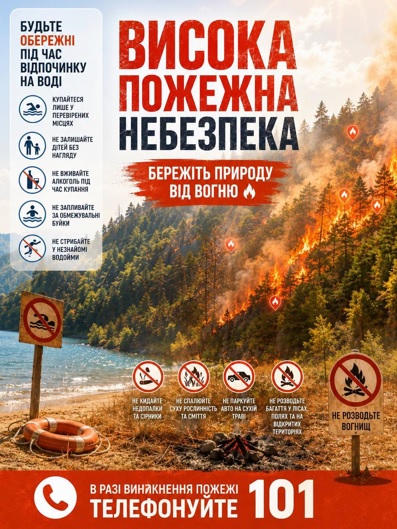 Спека, суха погода та вітер створюють надзвичайно високий ризик виникнення пожеж.